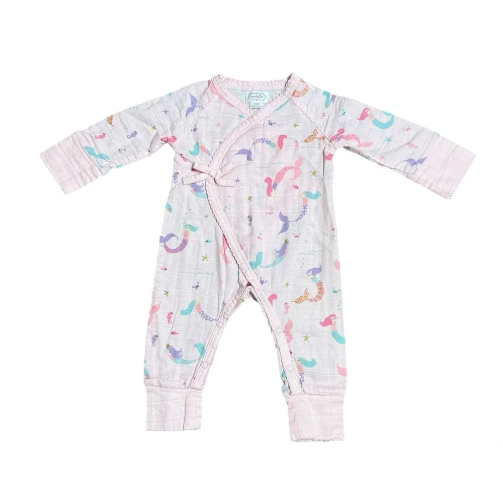Mud Pie Baby Girl Pink Mermaid Snap Up Jumpsuit Size 0-3 Months
